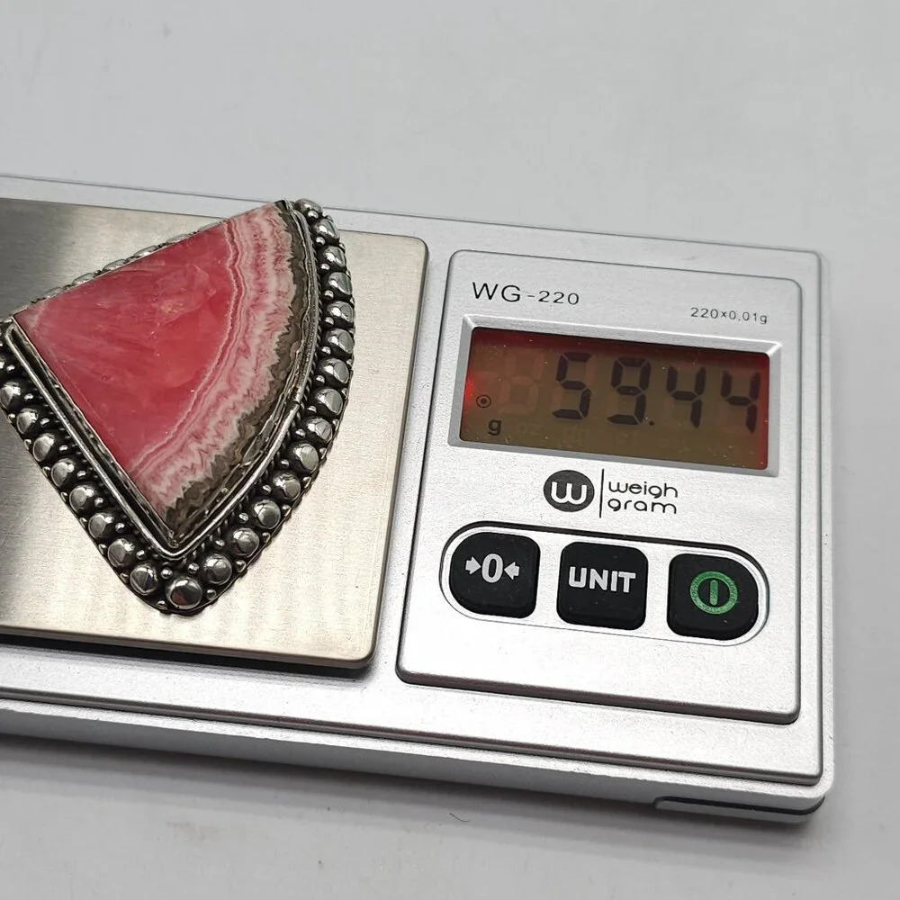 Sterling Silver Pink Rhodochrosite Triangular Pendant 2.5 Inch - Picture 7 of 7